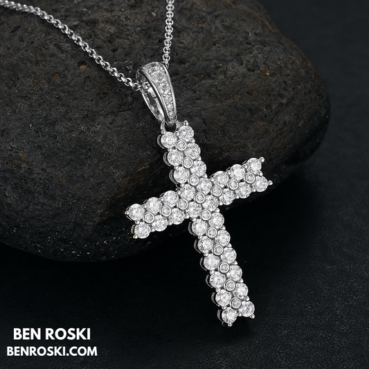 Moissanite Cross Pendant Necklace Sterling Silver, Gold & Rose Gold Plated | VVS Moissanite | GRA Certified