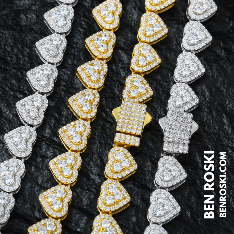 8MM Heart Moissanite Chain Sterling Silver, Gold, or Rose Gold | GRA Certified