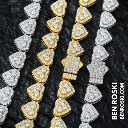 8MM Heart Moissanite Chain Sterling Silver, Gold, or Rose Gold | GRA Certified