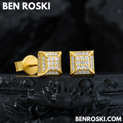 Square Micro-Pavé Stud Earrings Sterling Silver, Gold & Rose Gold Plated | VVS Moissanite | GRA Certified