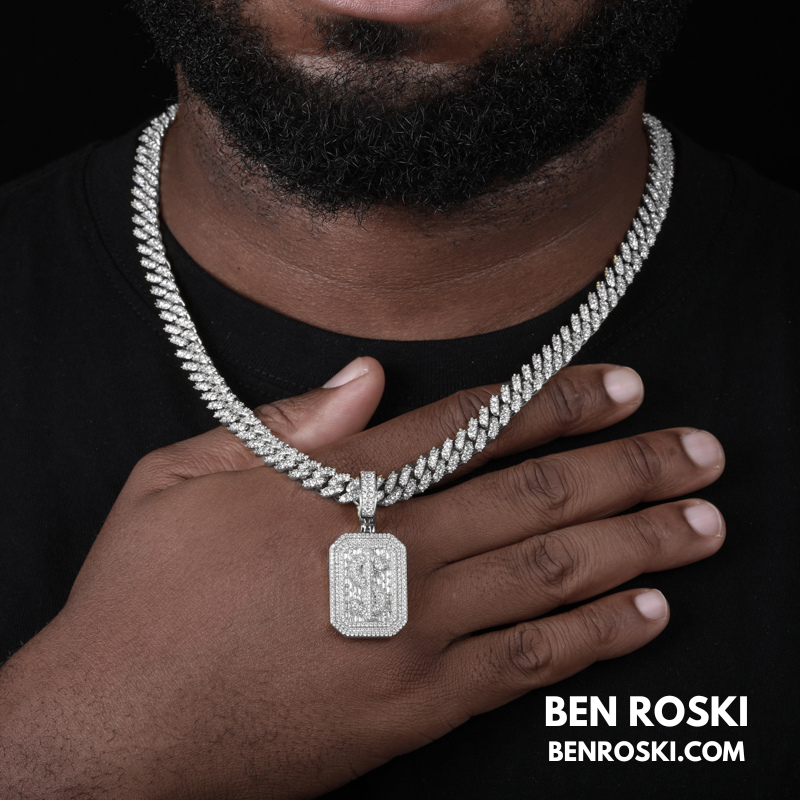 Iced-Out Dollar Sign Pendant sterling Silver or Gold Plated | VVS Moissanite | GRA Certified