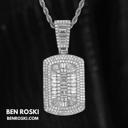 Baguette Cluster Dog Tag Pendant Sterling Silver, Gold & Rose Gold | VVS Moissanite | GRA Certified