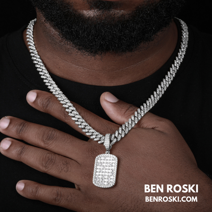 Iced Moissanite Rectangular Pendant Sterling Silver, Gold or Rose Gold Plated | VVS Moissanite | GRA Certified