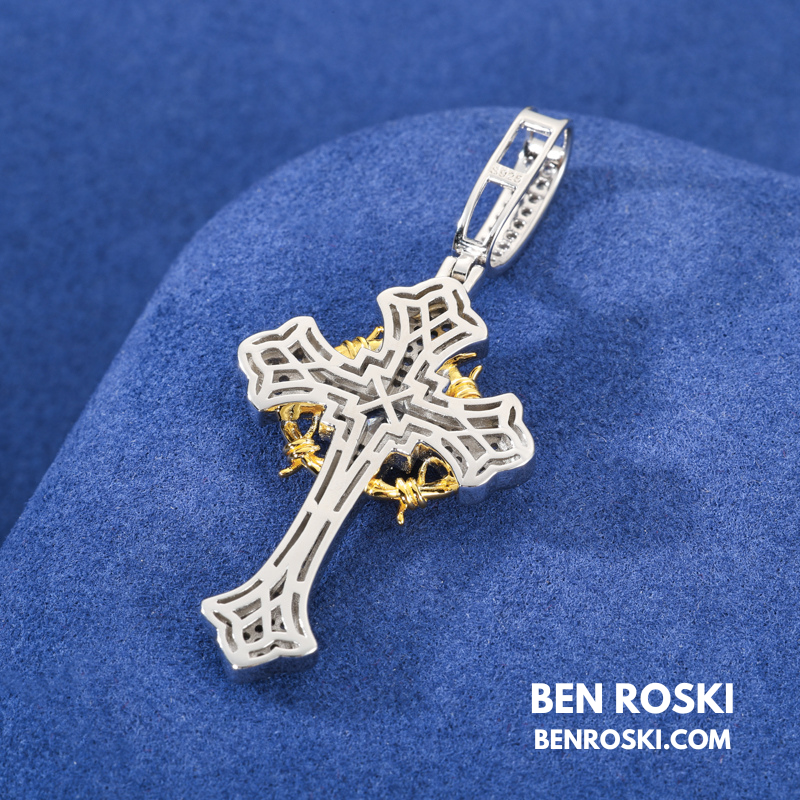 Barbed Cross Pendant Sterling Silver or Gold/Rose Gold Plated | VVS Moissanite | GRA Certified