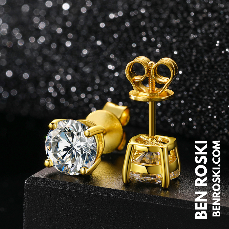 Round-Cut Moissanite Stud Earrings Sterling Silver or Gold / Rose Gold Plated | GRA Certified