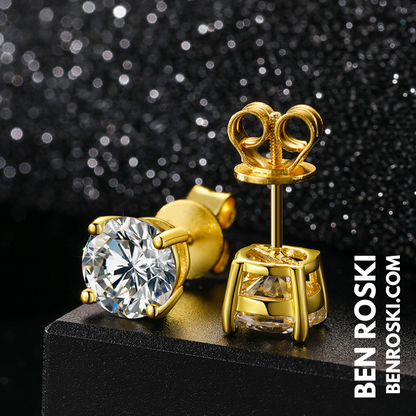 Round-Cut Moissanite Stud Earrings Sterling Silver or Gold / Rose Gold Plated | GRA Certified