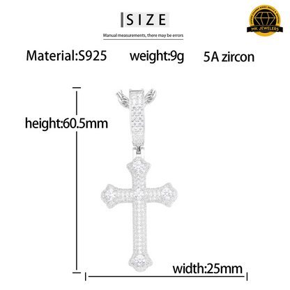 Moissanite Round Cluster Cross Pendant – 65MM | 15.2g | S925 Silver, Gold, or Rose Gold | VVS Moissanite | GRA Certified