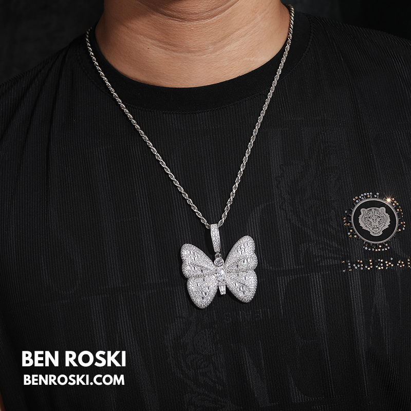 Butterfly Pendant Sterling Silver or Gold / Rose Gold Plated | VVS Moissanite | GRA Certified