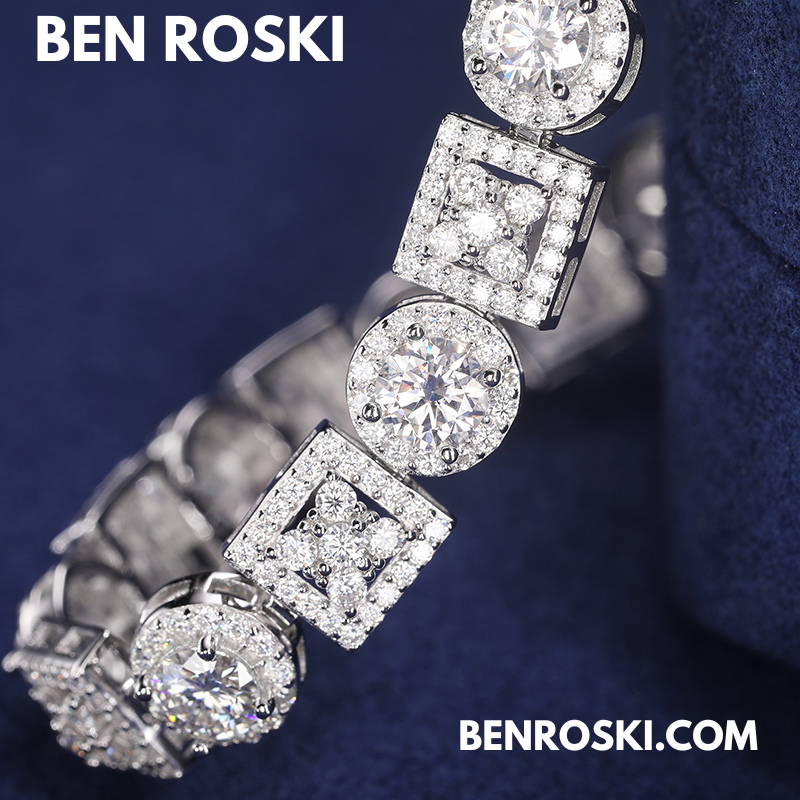 8MM Moissanite Bracelet – Round & Square Link Design | 7" / 8" | Silver, Gold, or Rose Gold | GRA Certified