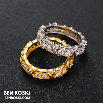 Criss-Cross Eternity Band Stuhrling Silver or Gold & Rose Gold | VVS Moissanite | GRA Certified