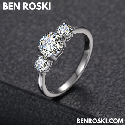 Three-Stone Moissanite Engagement Ring Sterling Silver, Gold & Rose Gold | GRA Certified