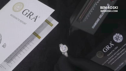 Halo Moissanite Engagement Ring Sterling Silver, Gold & Rose Gold | VVS Moissanite | GRA Certified