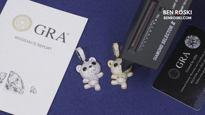 Dancing Teddy Bear Pendant Sterling Silver, Gold & Rose Gold | VVS Moissanite | GRA Certified