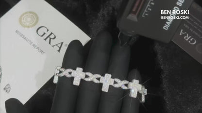 Iced Cross Moissanite Bracelet – 15MM | 7 &8-Inch | Solid 925 Sterling Silver | GRA Certified | Gold & Rose Gold Plated Variants