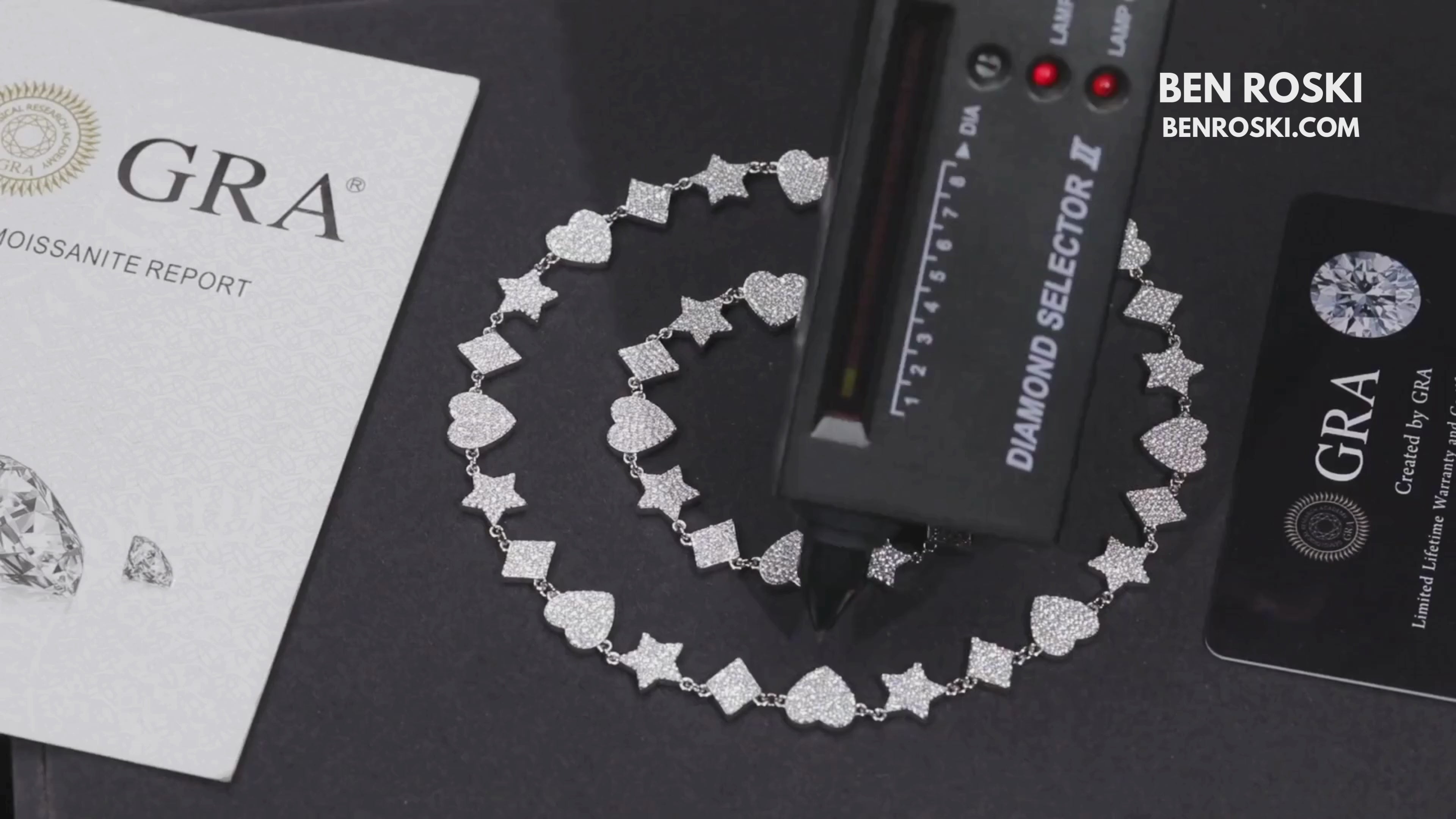 Heart, Star & Diamond Link Moissanite Necklace Sterling Silver, Gold & Rose Gold Options | GRA Certified