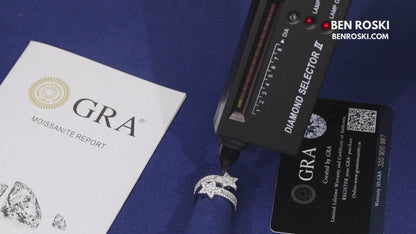 Double Star Moissanite Ring Sterling Silver, Gold & Rose Gold | VVS Moissanite | GRA Certified